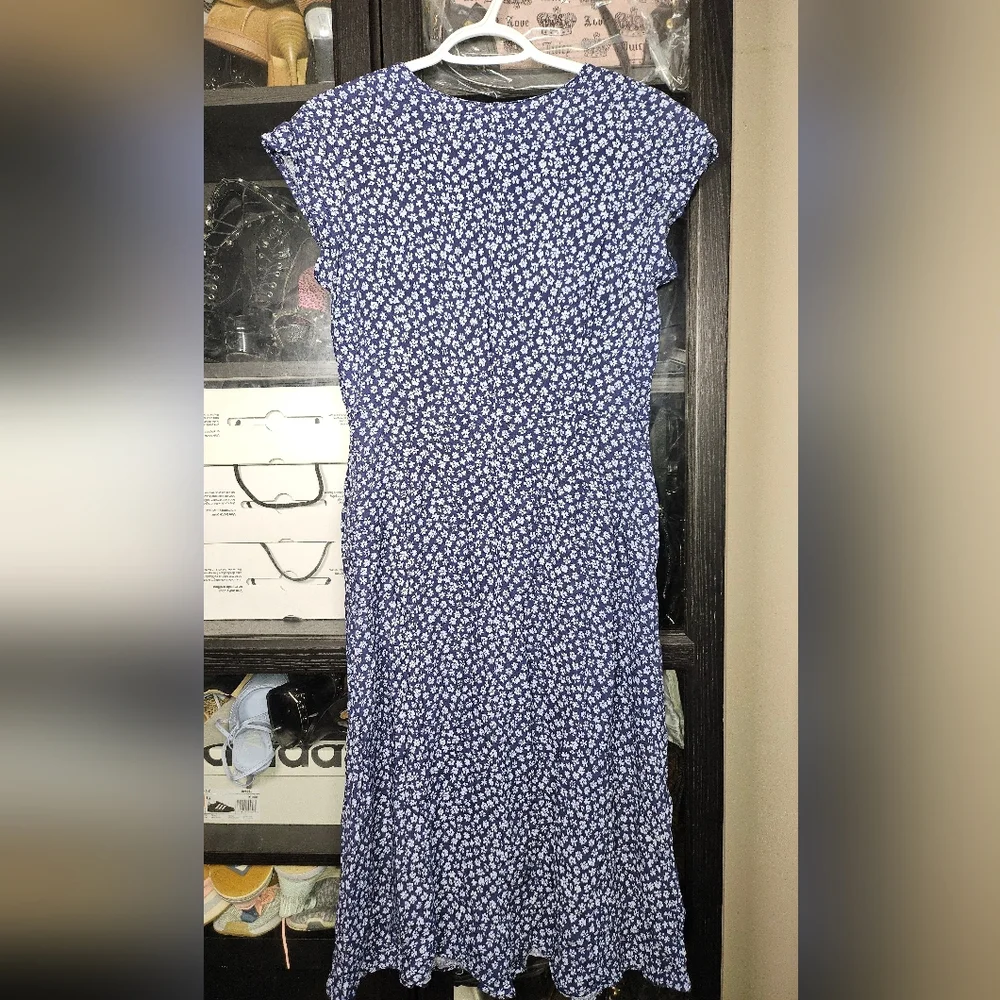 5 For $25✨️ Jermey Scott Vintage Flower Blue Dress Long Maxi Dress Womens Medium - Picture 9 of 9